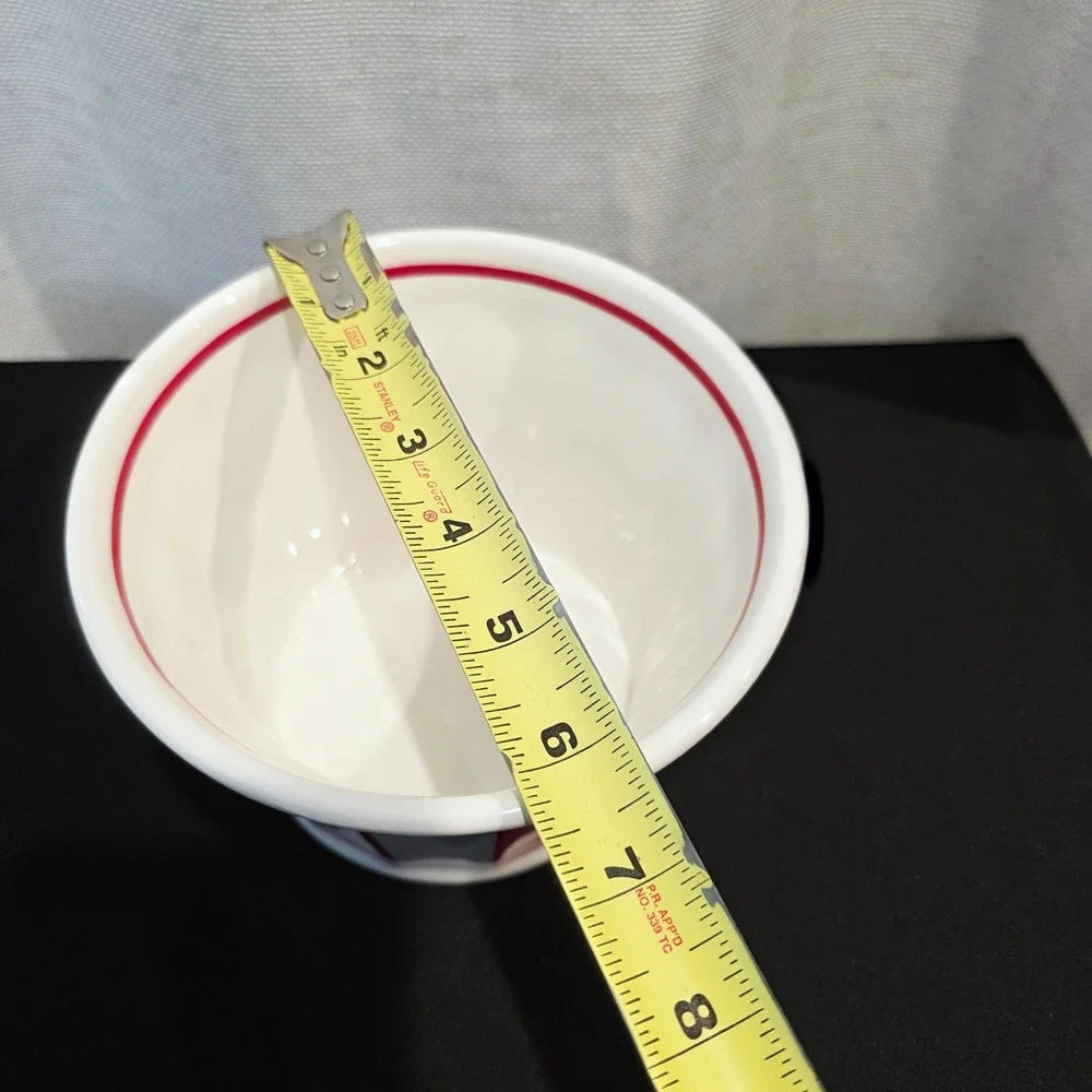 Williams Sonoma Individual Popcorn Bowl, Red WhiteStriped Ceramic Theater Bowl